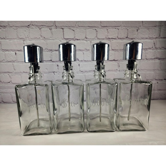 STUNNING VTG Set 4 MCM Etched Liquor Dispensers w/Pump3.5